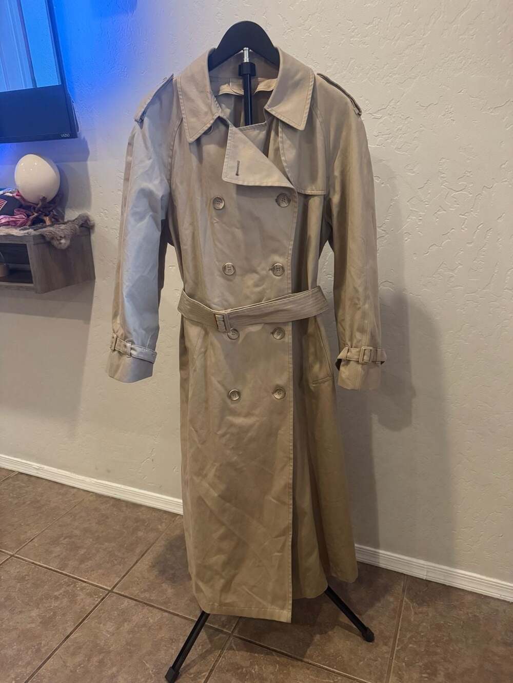 London Fog Trench Coat Tan Belted Double Breasted 16R